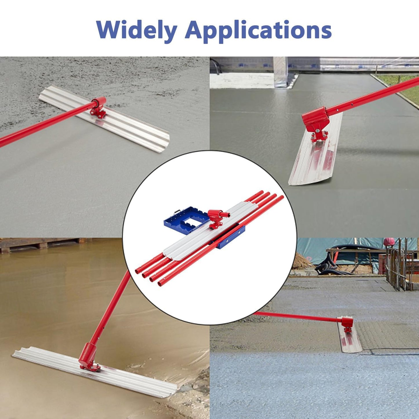 Aluminum Magnesium Alloy Concrete Float 36 x 8 inch, Round End,with 4 Floats Handle Bracket, Screeding and Finishing Tools Kit for Professional Concrete Work