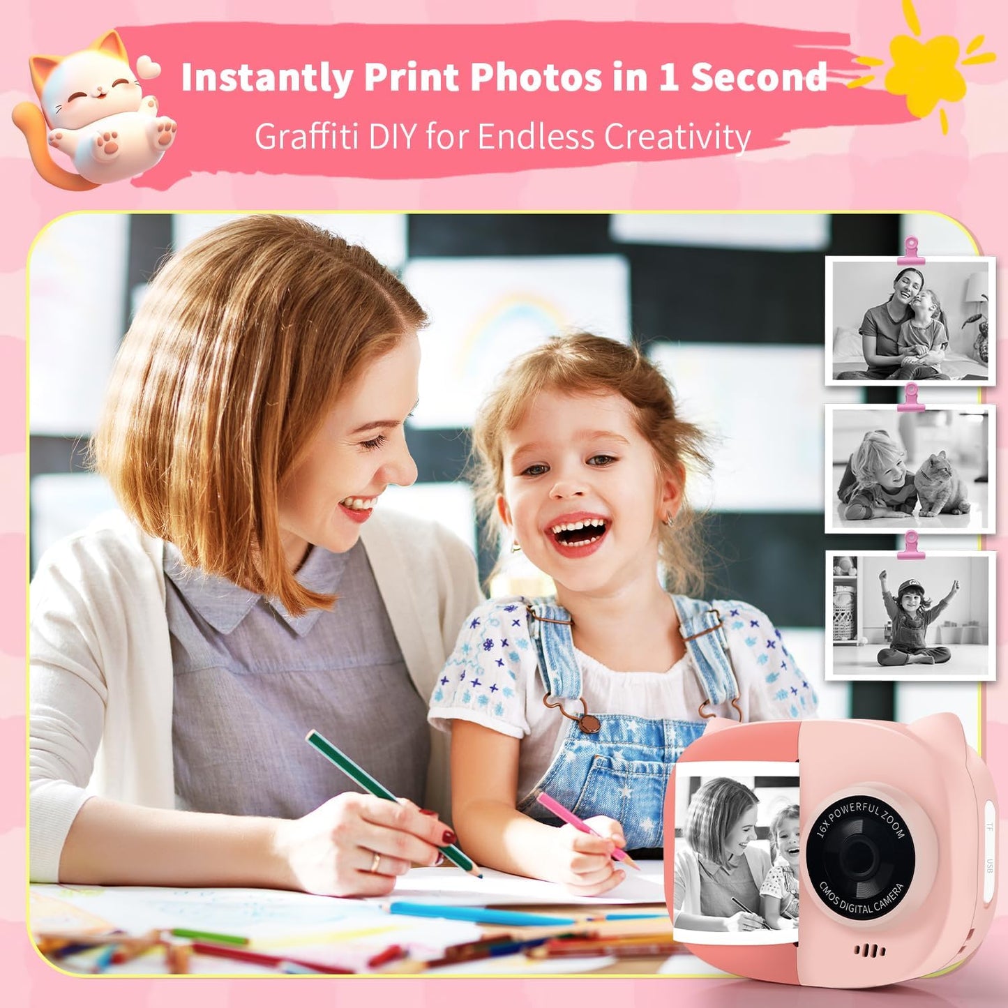 Rongta 1080P 3-12, 3 4 5 6 7 8 9 10 Kids Camera Instant Print, Kids Instant Cameras that Print Photos, Christmas