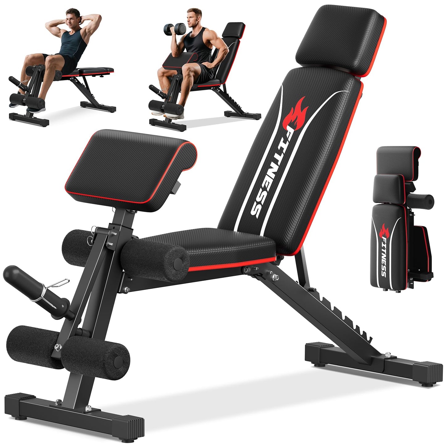 Foldable Adjustable Weight Bench with Leg Extension & Preacher Pad for Home Gym, Bench Press for Full Body Workout with Leg Developer, 900Lbs Capacity & Space-Saving Design