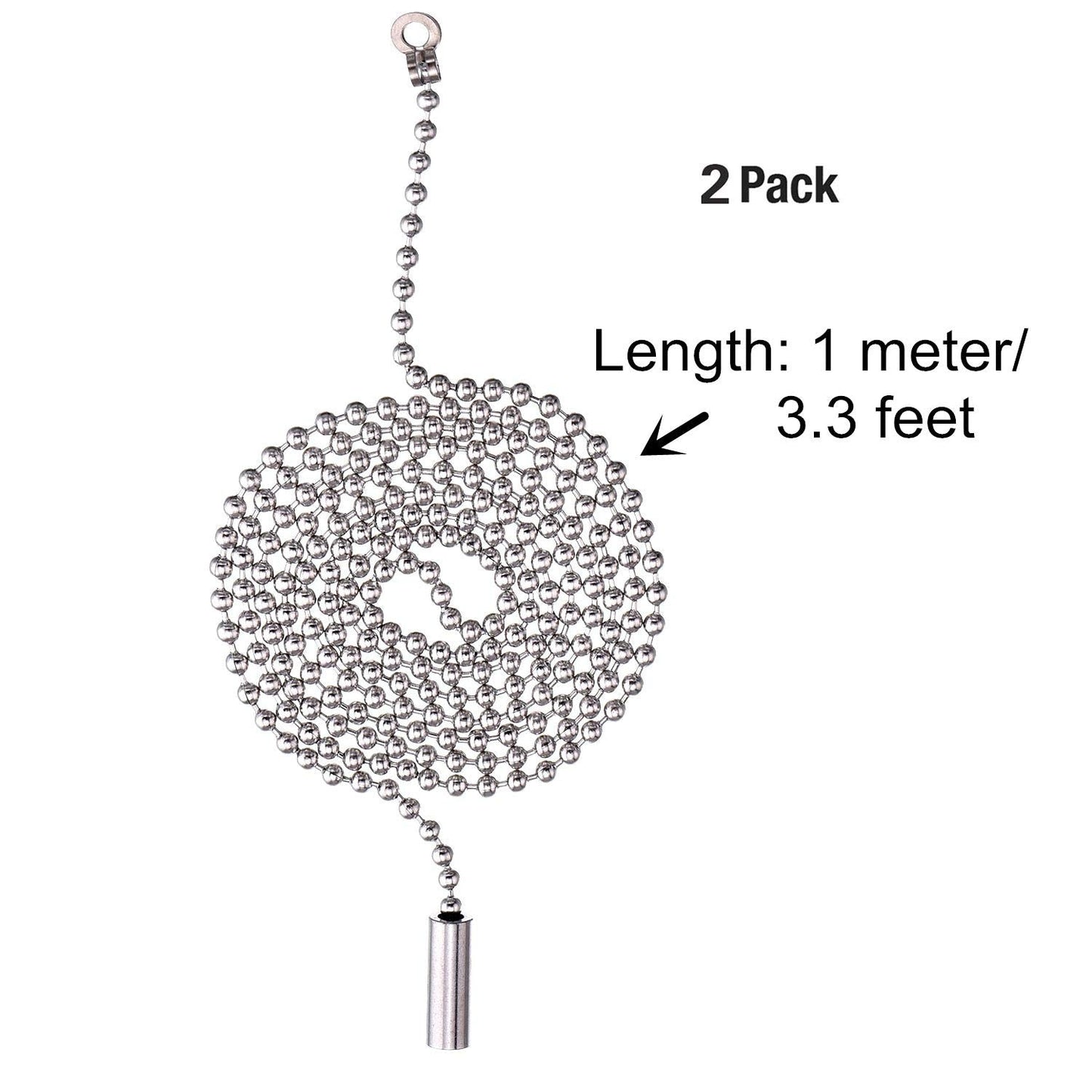 Shappy 2 Pack Steel Beaded Ball Pull String Extension Chain with Connector for Ceiling Fan Light Fixture Light Bulb Switch Chain Extender, 1 Meter Length