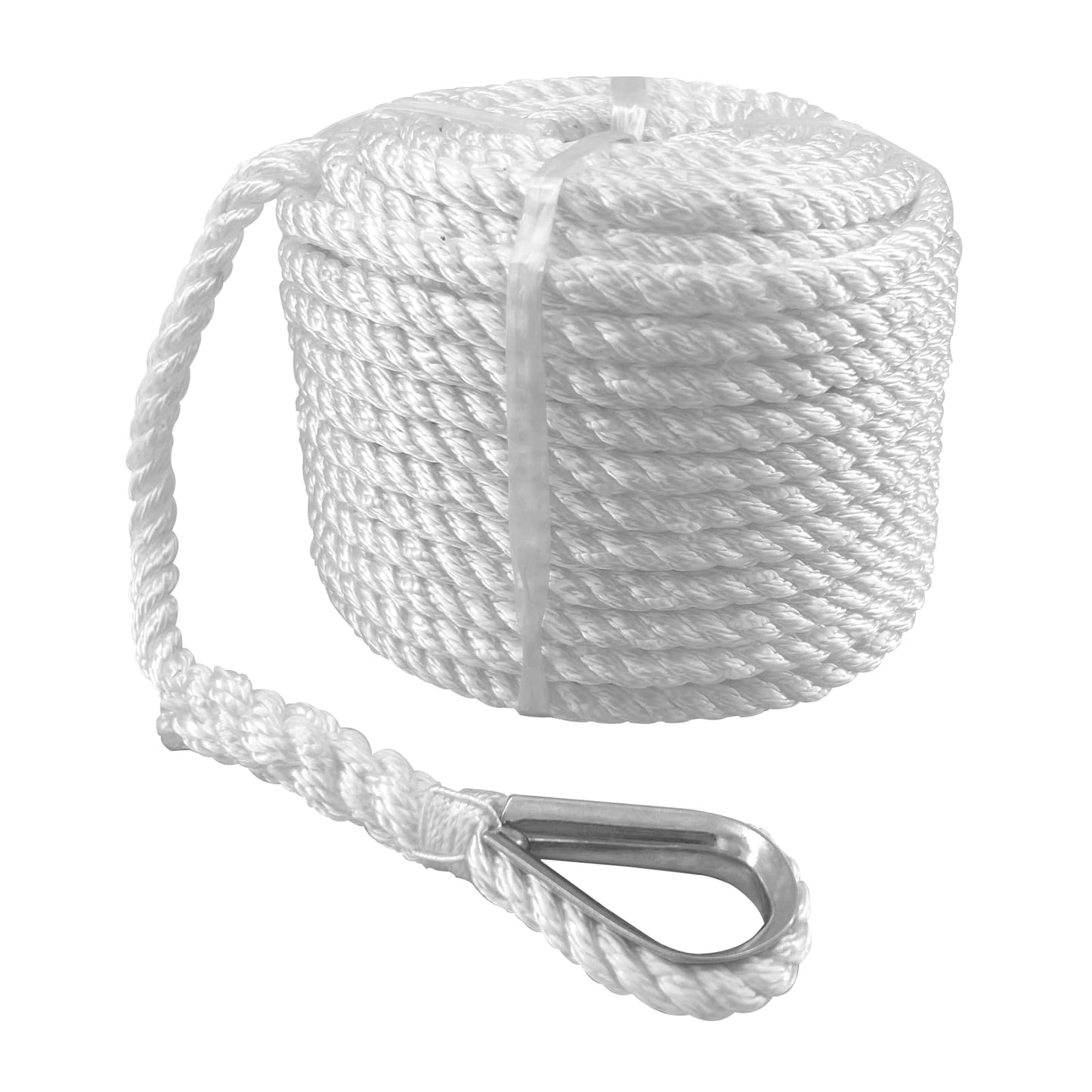 ISURE MARINE Solid Braid Nylon Anchor Rope (3/8" x 100') Anchor Line Boat Anchor Rope with Stainless Steel Thimble & Shackle