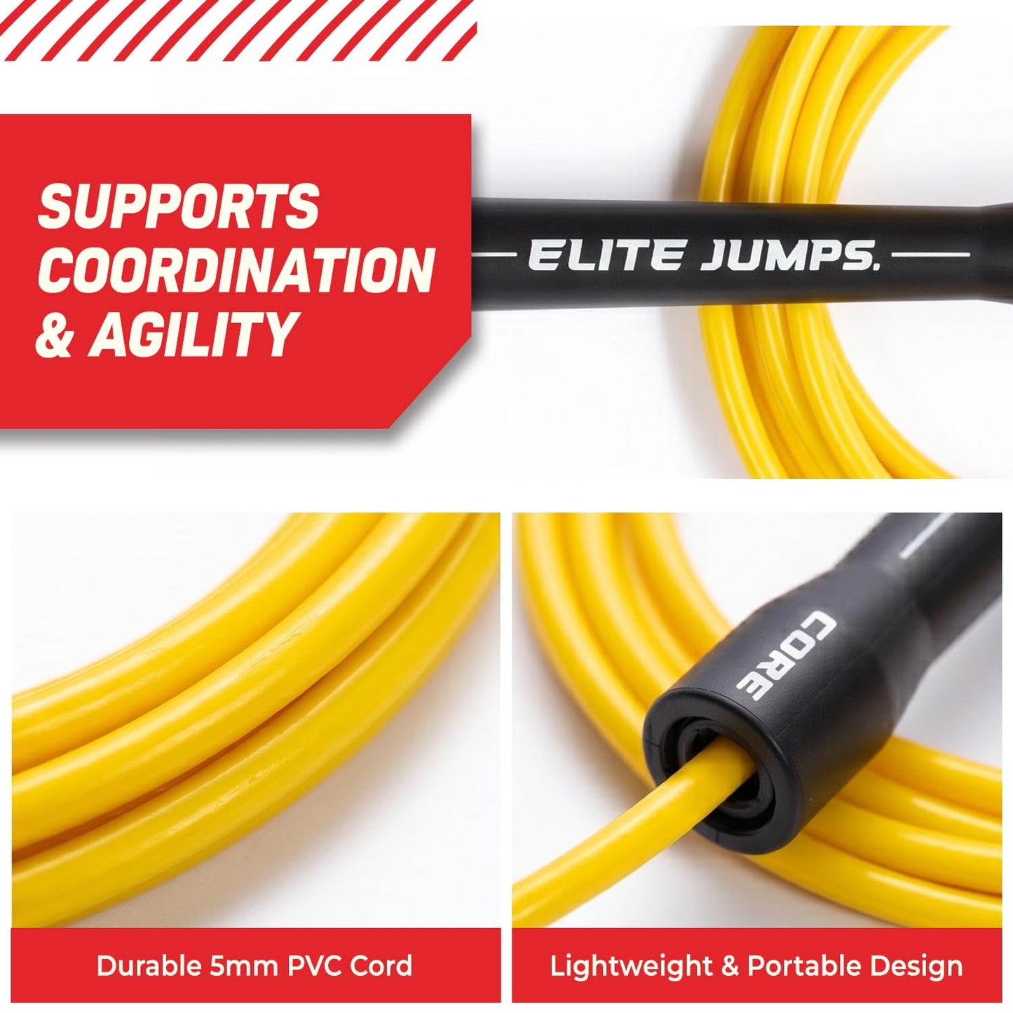 Elite Jumps Core Speed Jump Rope - 5mm PVC Fitness Skipping Rope for Boxing, Cardio & Training - Adjustable 10ft Length for All Heights, Durable Indoor/Outdoor Workout Equipment, Made in USA