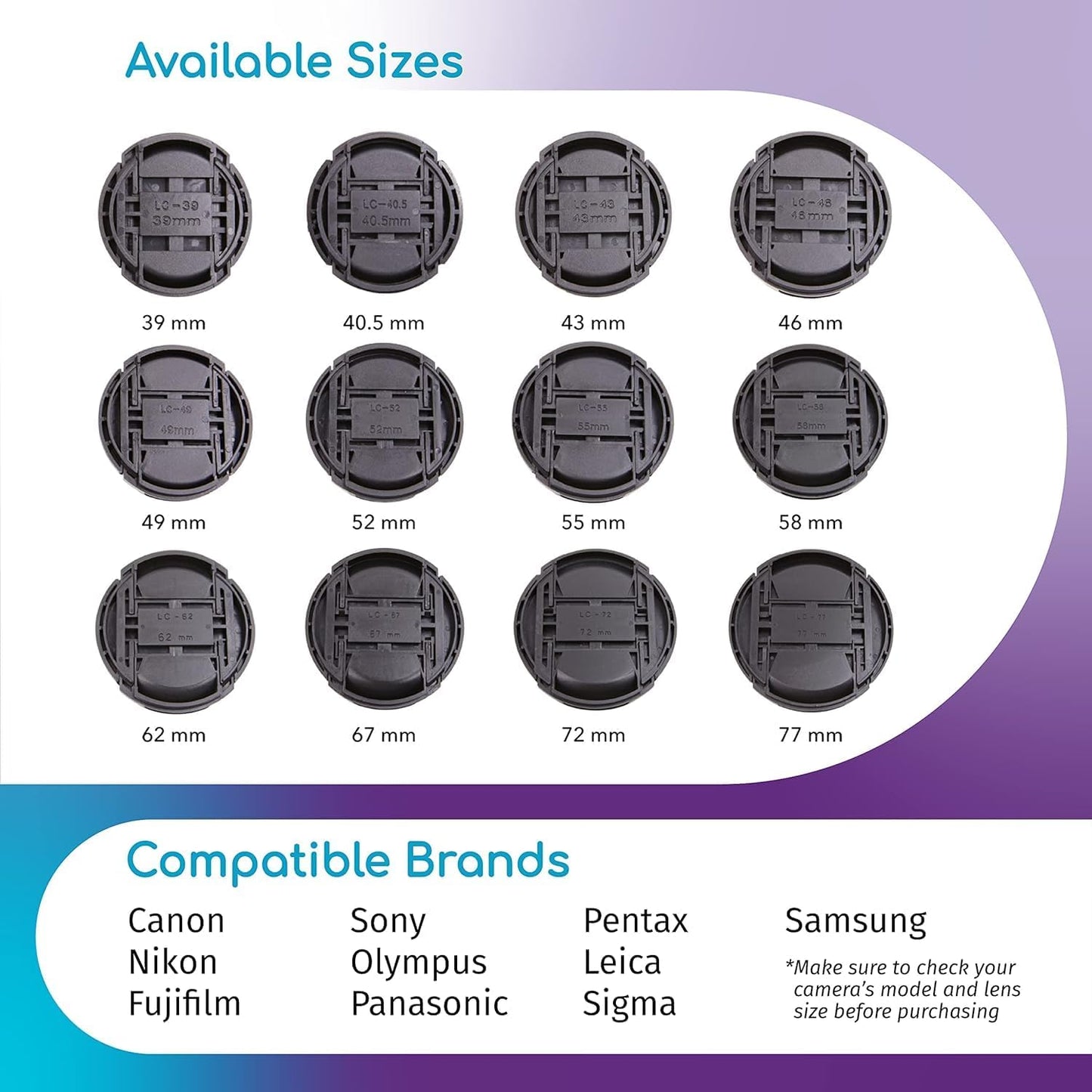 CamDesign 58MM Snap-On Front Lens Cap Cover Compatible with Canon, Nikon, Sony, Pentax All DSLR Lenses Black