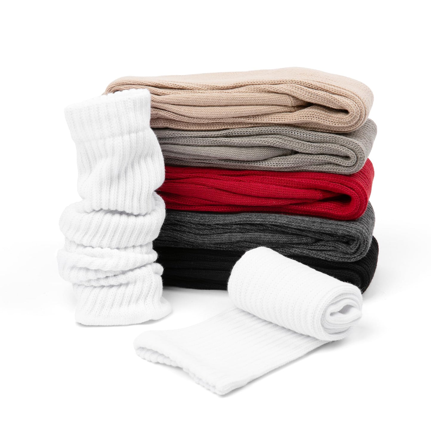 Winterlace 6 Pairs Slouch Socks for Women, Heavy Extra Long Cotton Scrunch Crew Sock, Bulk pack (White)