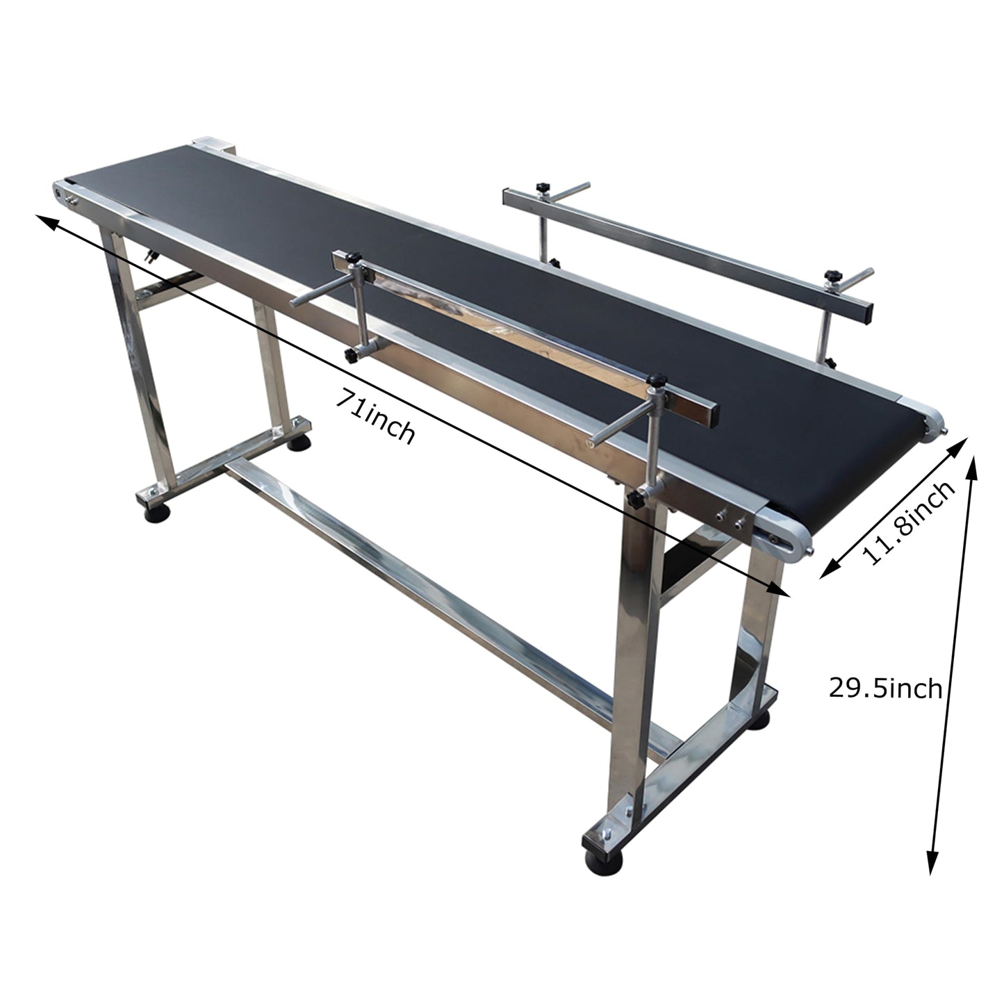 BREVELTION PVC Flat Belt Conveyor Stainless Steel Industrial Transport Conveyor Adjustable Speed Conveyor with Double Guardrails Conveyor Length 71inch Width 11.8inch Load 11LBS 120W