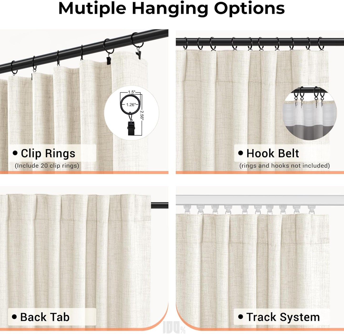 Skiennix 100% Blackout Curtains - Thermal Insulated Faux Linen | 84-Inch Length, 2 Panels, Beige