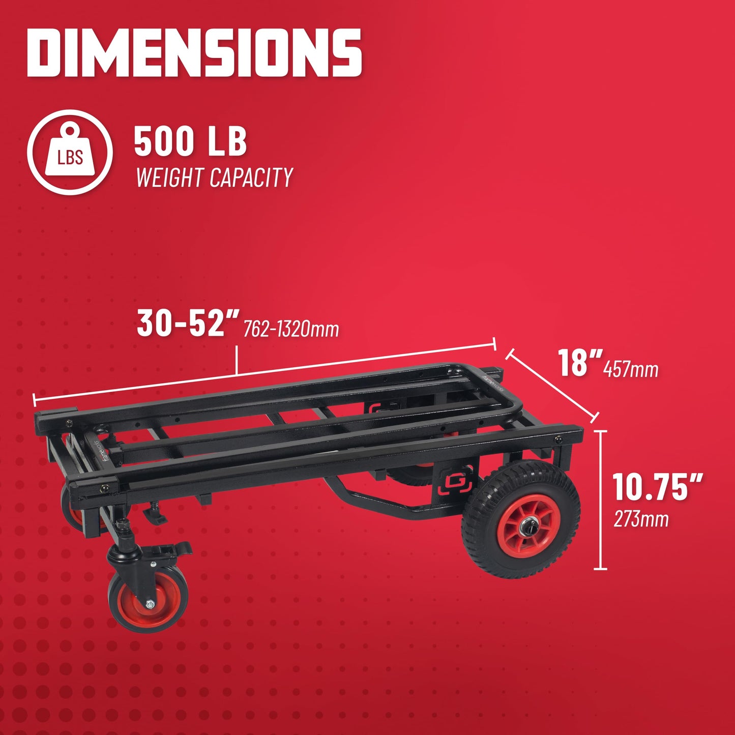 Gator Frameworks Folding Multi-Utility Cart with 30-52” Extension & 500 lbs. Load Capacity (GFW-UTL-CART52)