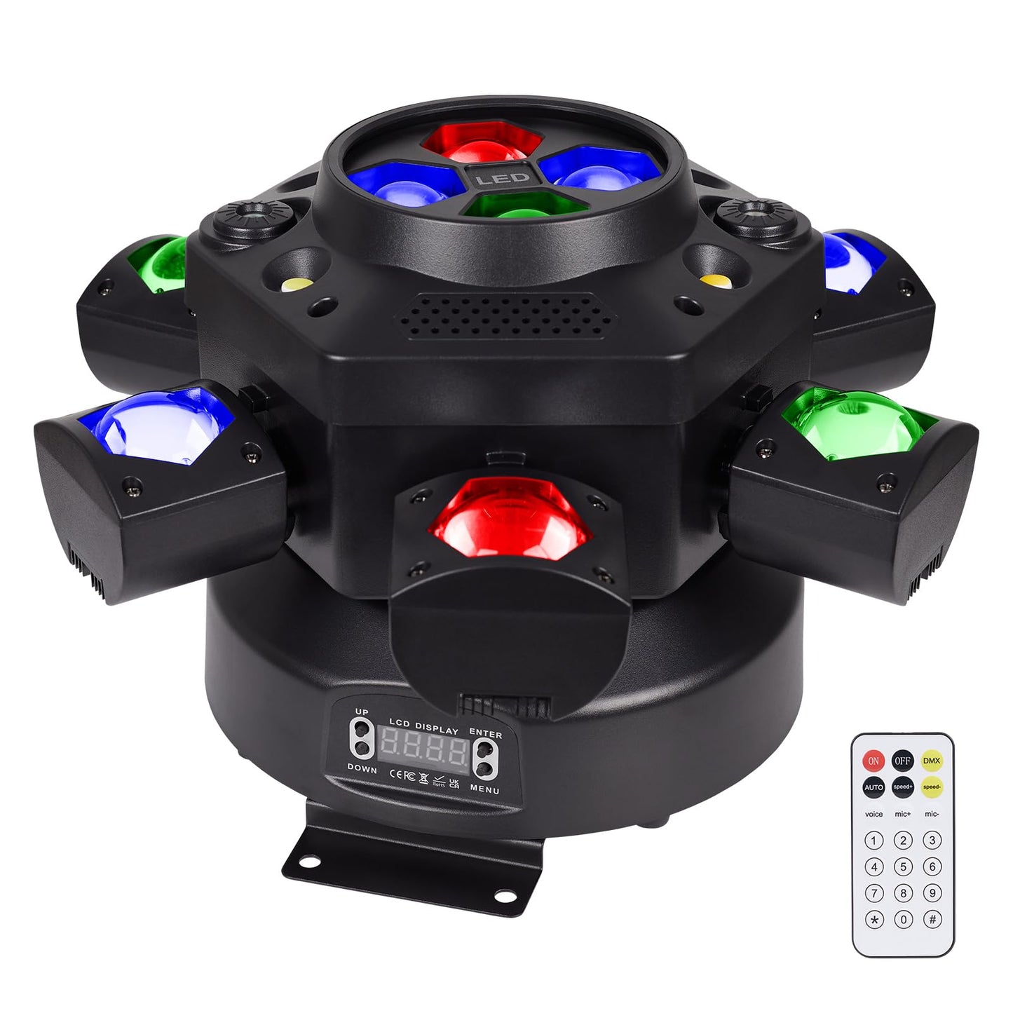 Moving Head DJ Lights, 150W RGBW LED Moving Head Lights, 6 Arms Party Light, 4 in 1 Bee-Eyes Effect Light, Red Green Starry, White & Amber Strobe, Support DMX-512 & Remote for Party Bar Disco Club DJ