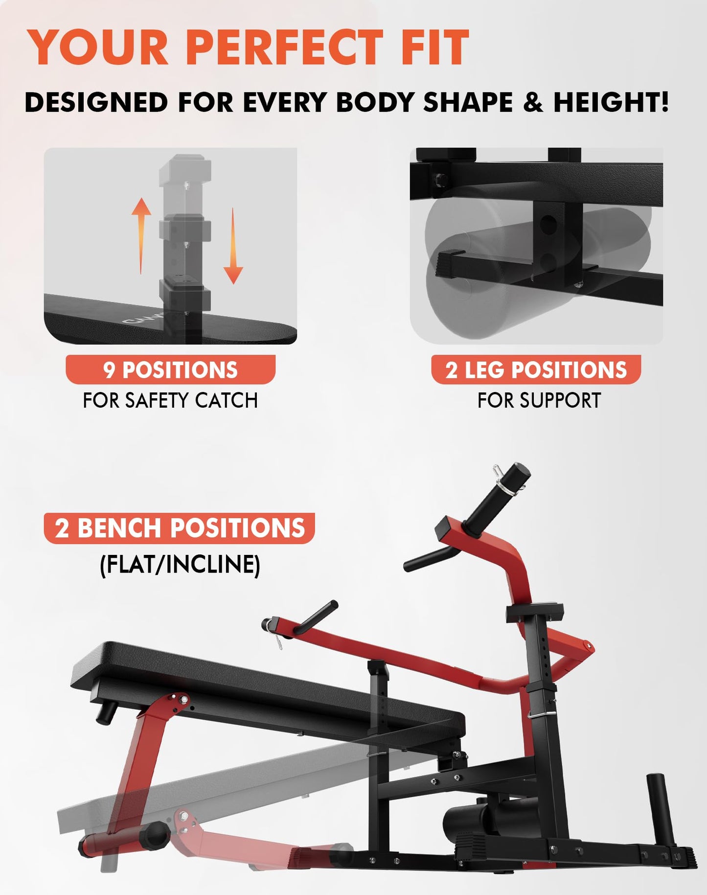 GMWD Chest Press Machine, 1200LBS Bench Press Machine with Independent Converging Arms, Adjustable Flat Incline Bench for Chest, AB Workouts, Shoulder Home Gym Equipment, Red, V1
