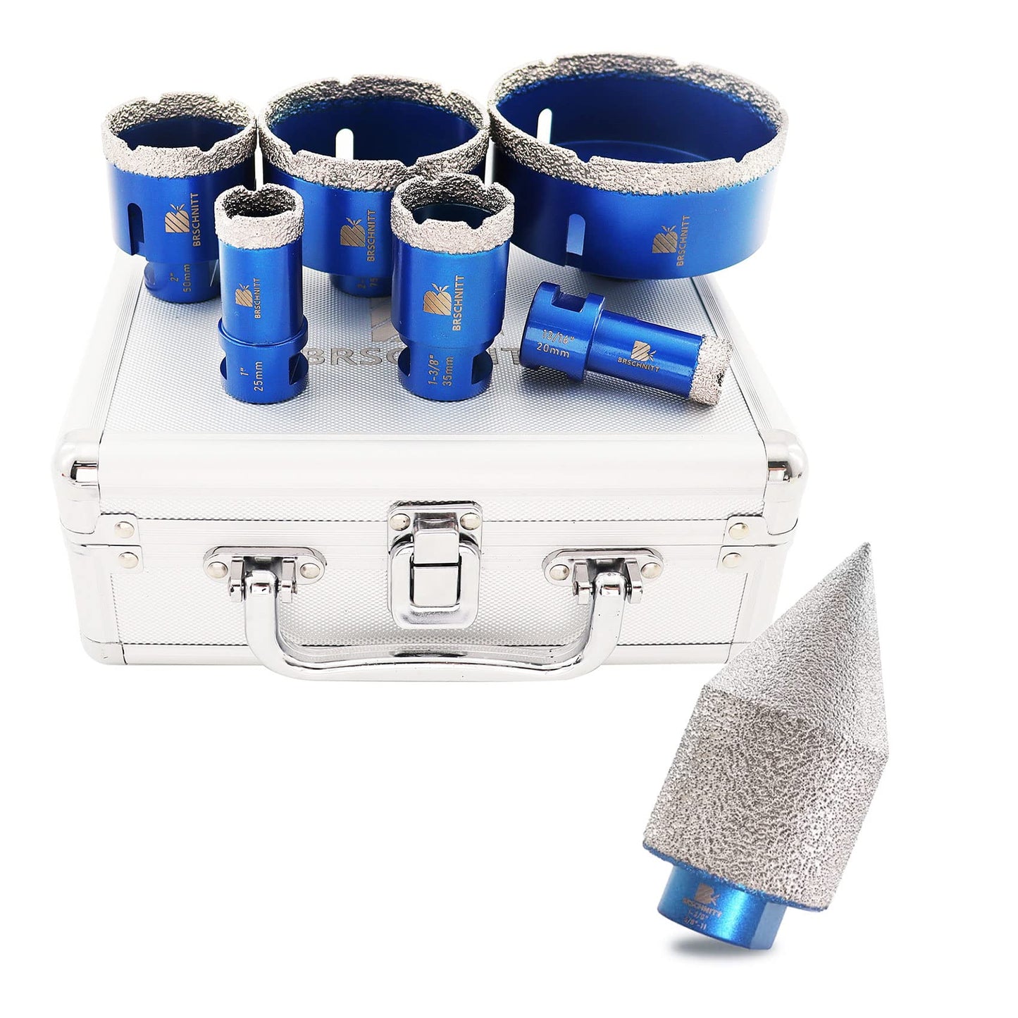 Diamond Core Drill Bit Set-4/5" 1" 1-1/4" 2" 3" 4"Diamond Hole Saw Kit for Drilling Porcelain Tile Ceramic Marble Granite&1 3/8“ Diamond Chamfer bit
