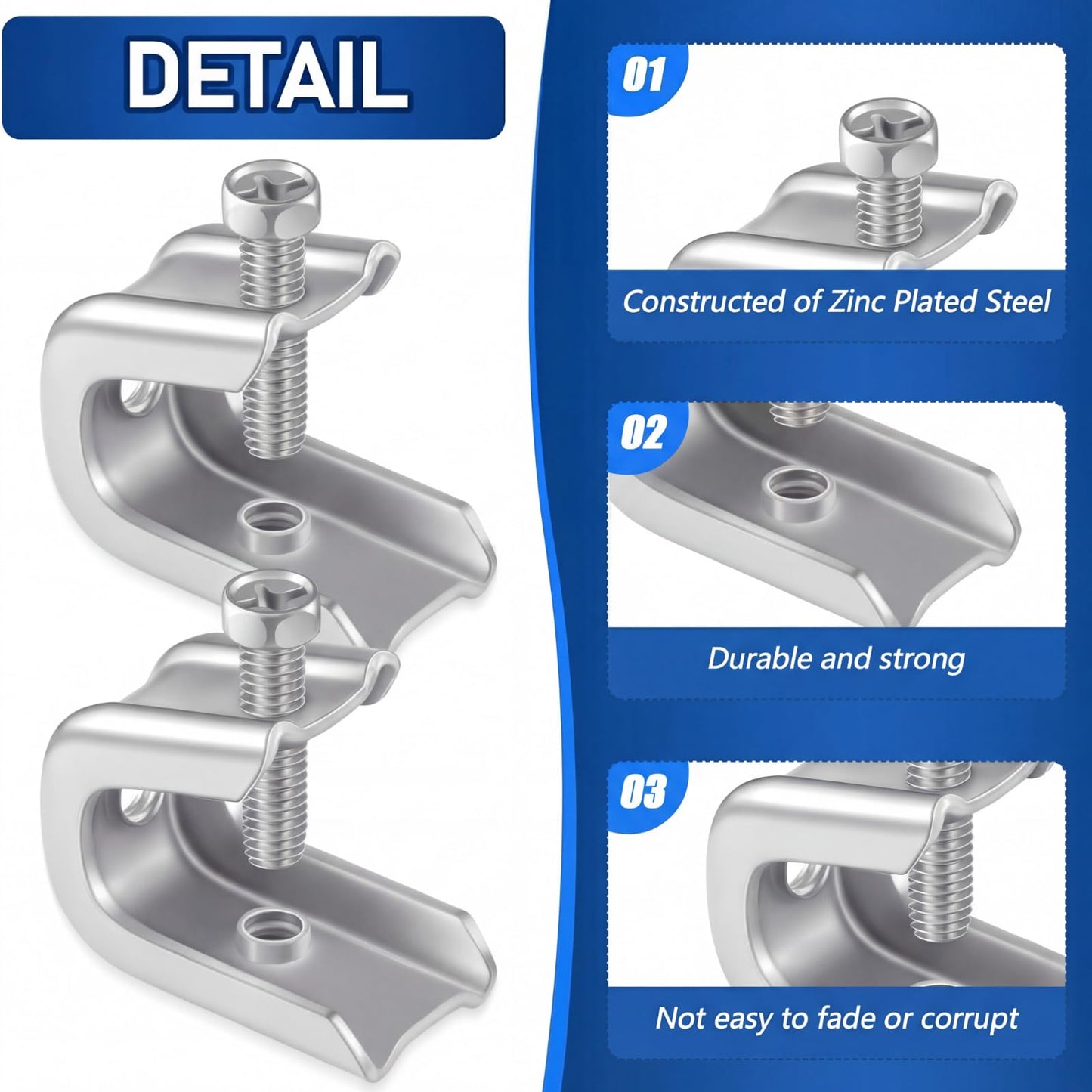 Hicarer 200 Pcs 1/4" x 20 Beam Clamp Heavy Duty Steel, Zinc Plated C-clamp Fastener for I-beams and Strut Channels, Secure Conduit & Pipe Hanging Support