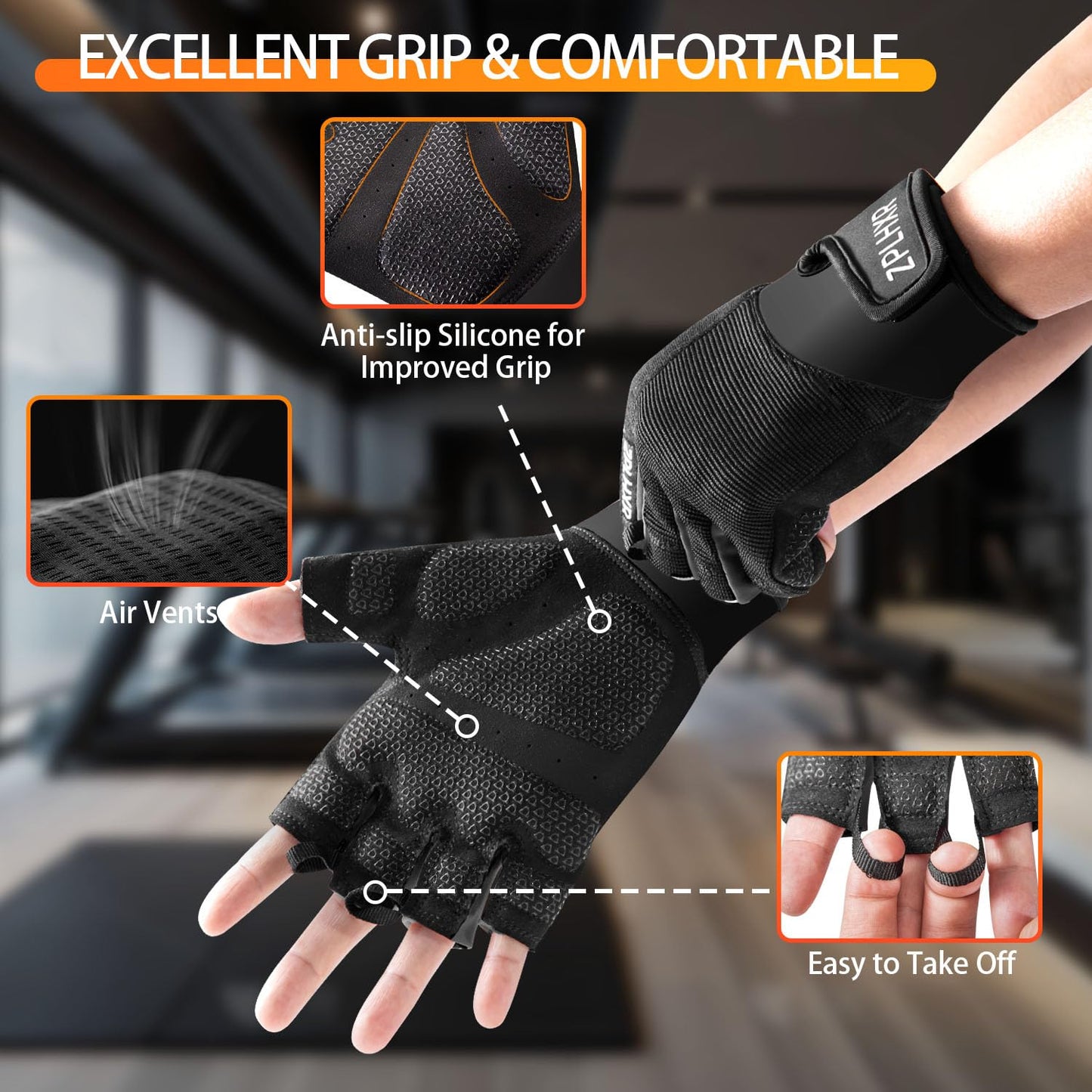 ZPLHXR Workout Gloves for Men and Women, Gym Gloves for Weight Lifting, Exercise, Cycling, Training & Fitness, Fingerless with Padded Grip, Full Palm Protection & Breathable Design