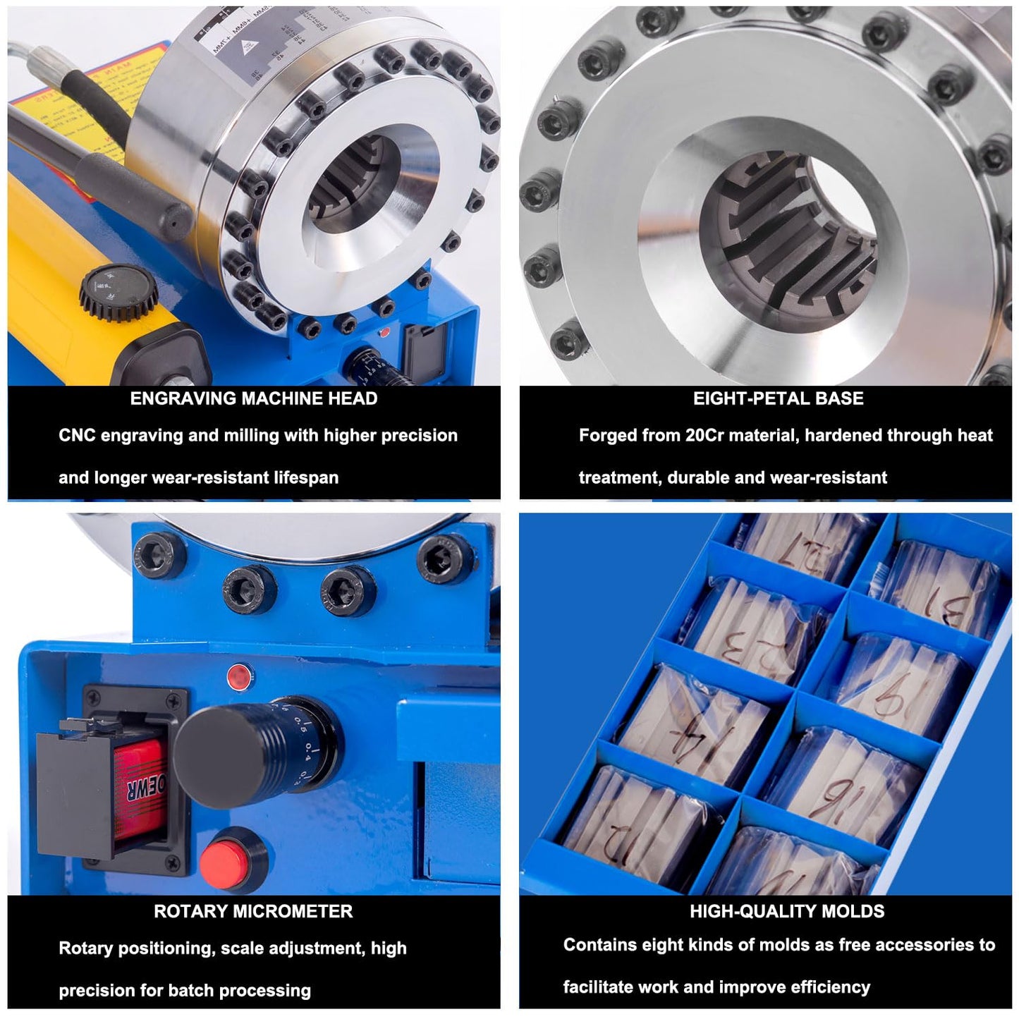 Hose Crimper with 8 Drill Sets,Hydraulic Manual Crimping Machine,Single and Double Braided Hose Crimper with Diameters 0.25 to 1 Inch (1000 Tons)