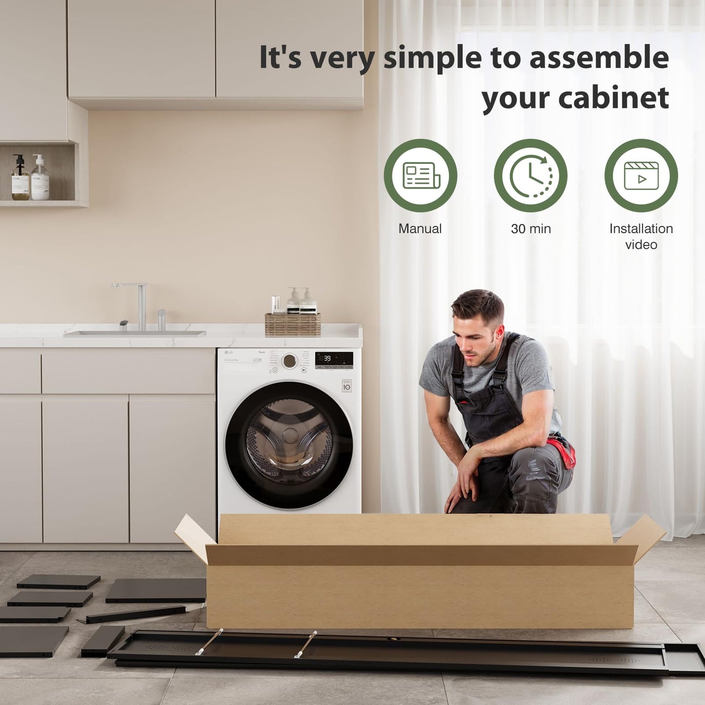 Letaya Broom Closet Storage Cabinet,Metal Cleaning Supply Tool Cabinet,Utility Cabinets for Brooms & Mops Black Garage Organization Cabinet for Laundry Room, Bathroom