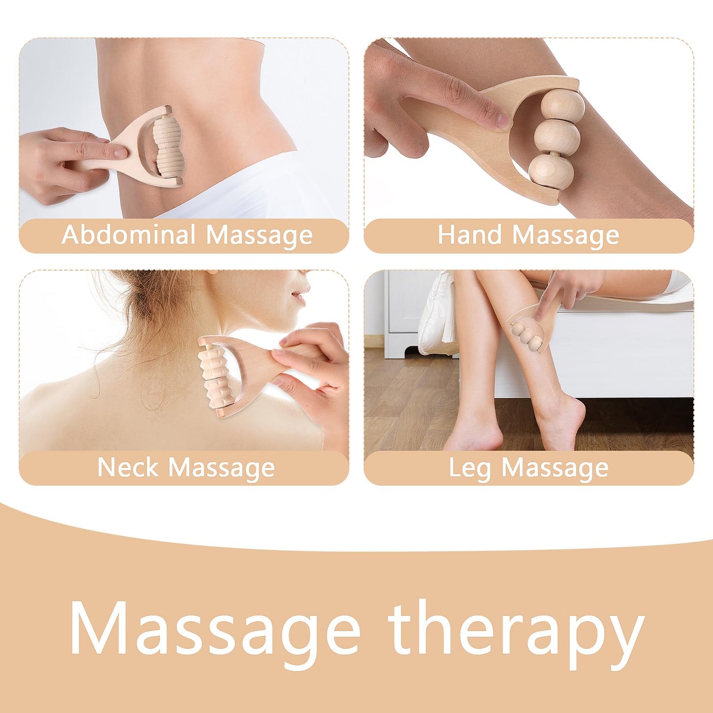 Abeillo 3Pcs Wooden Hand Massage Roller, Muscle Roller Stick, Manual Wood Therapy Massage Tools Massager Roller, for Relaxes Thigh, Leg, Hands Full Body Muscle Men Women