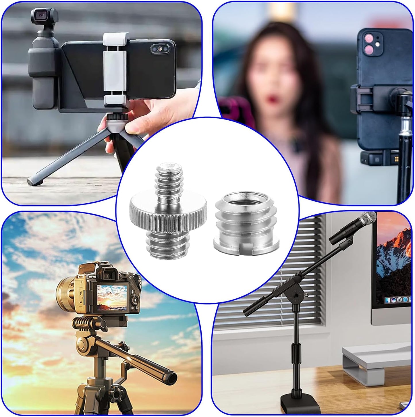 Xelsluthe 6 1/4 Inch 3/8 Inch 3/8 1/4 Pcs Tripod Adapter, to Tripod Adapter with to Mount Screws for Camera Monopod