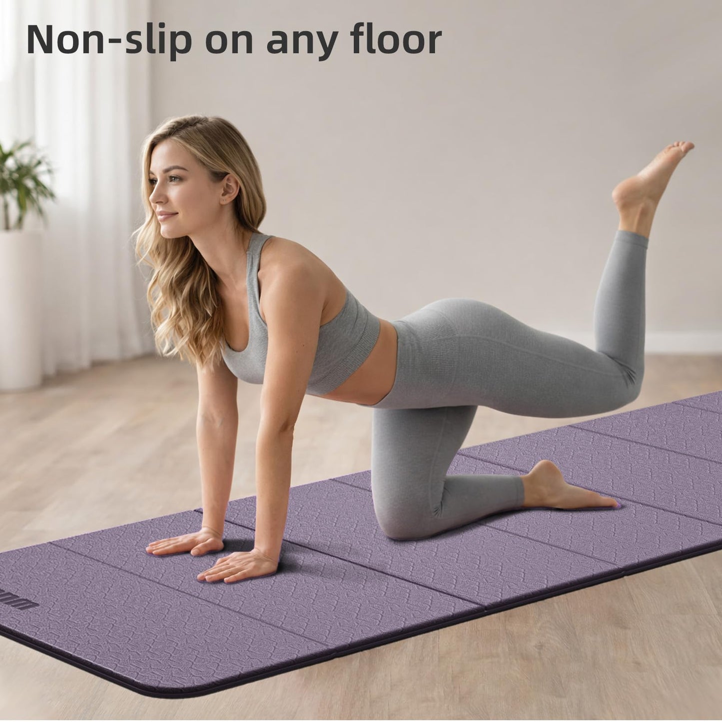 Folding Yoga Mat Extra Thick 0.4 Inch, Foldable Yoga Mat 75 x 26 Inches,TPE Exercise Mat, 7-Panel Non Slip Cushioned Fitness Mat for Yoga, Pilates, Stretching, Home Workout (Purple)