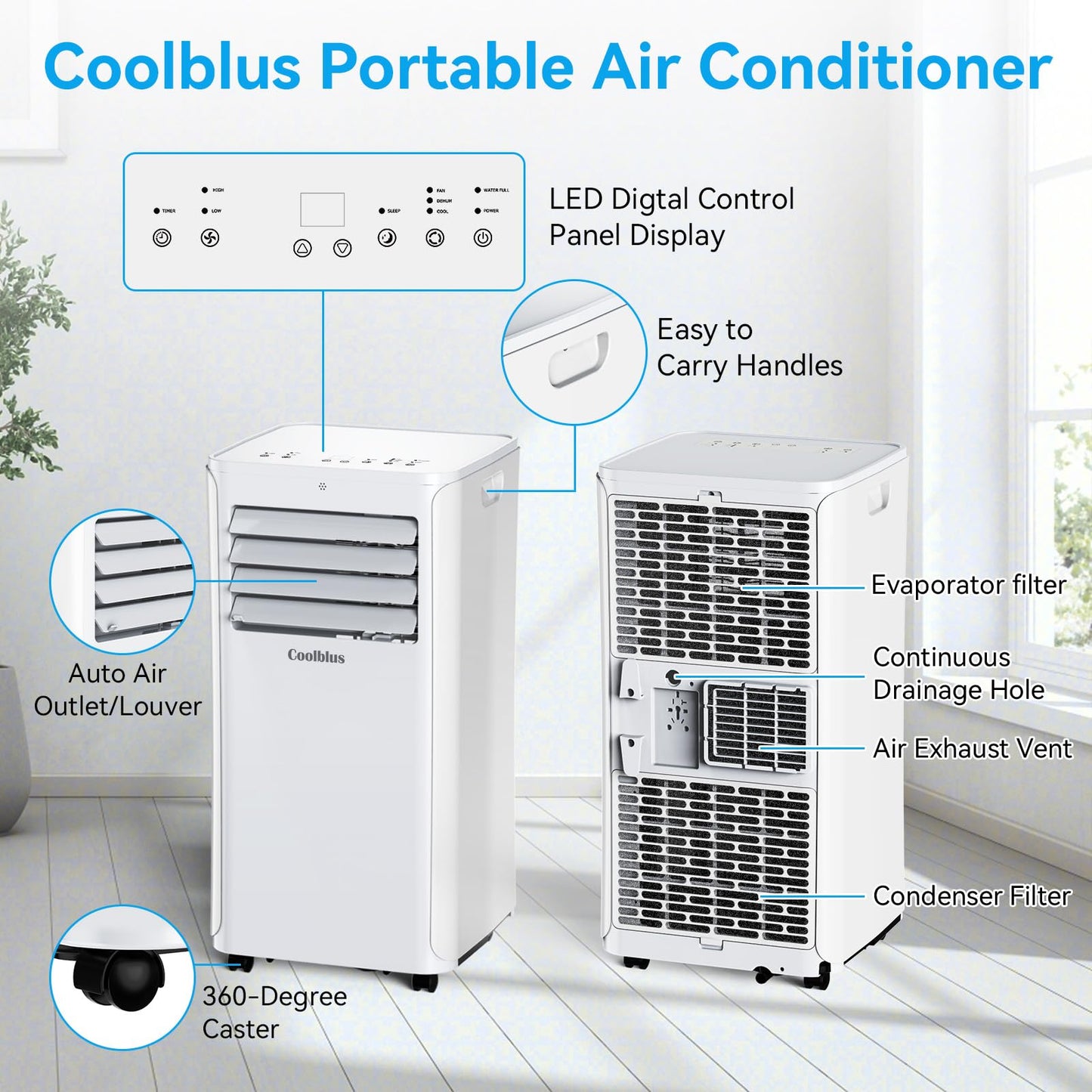 Coolblus portable air conditioner,12000 BTU portable ac unit up to 550 Sq,3 IN 1 with Remote Control,White (Renewed)