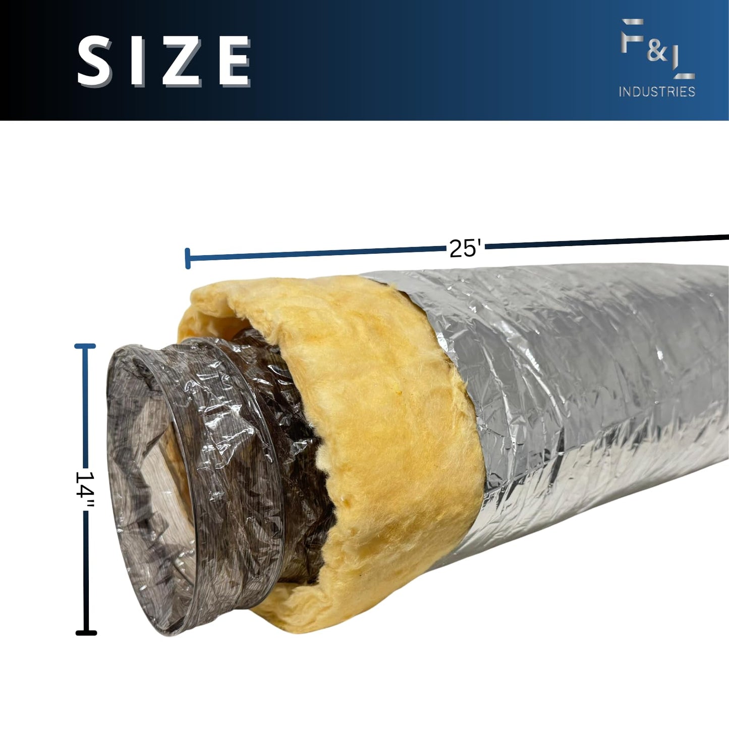 F&L Insulated Flexible HVAC Air Duct 8 10 12 14 Inch – Heavy Duty Flex Ducting for AC Heating Cooling Ventilation Systems, Residential & Commercial Use (14 in 25 FT)