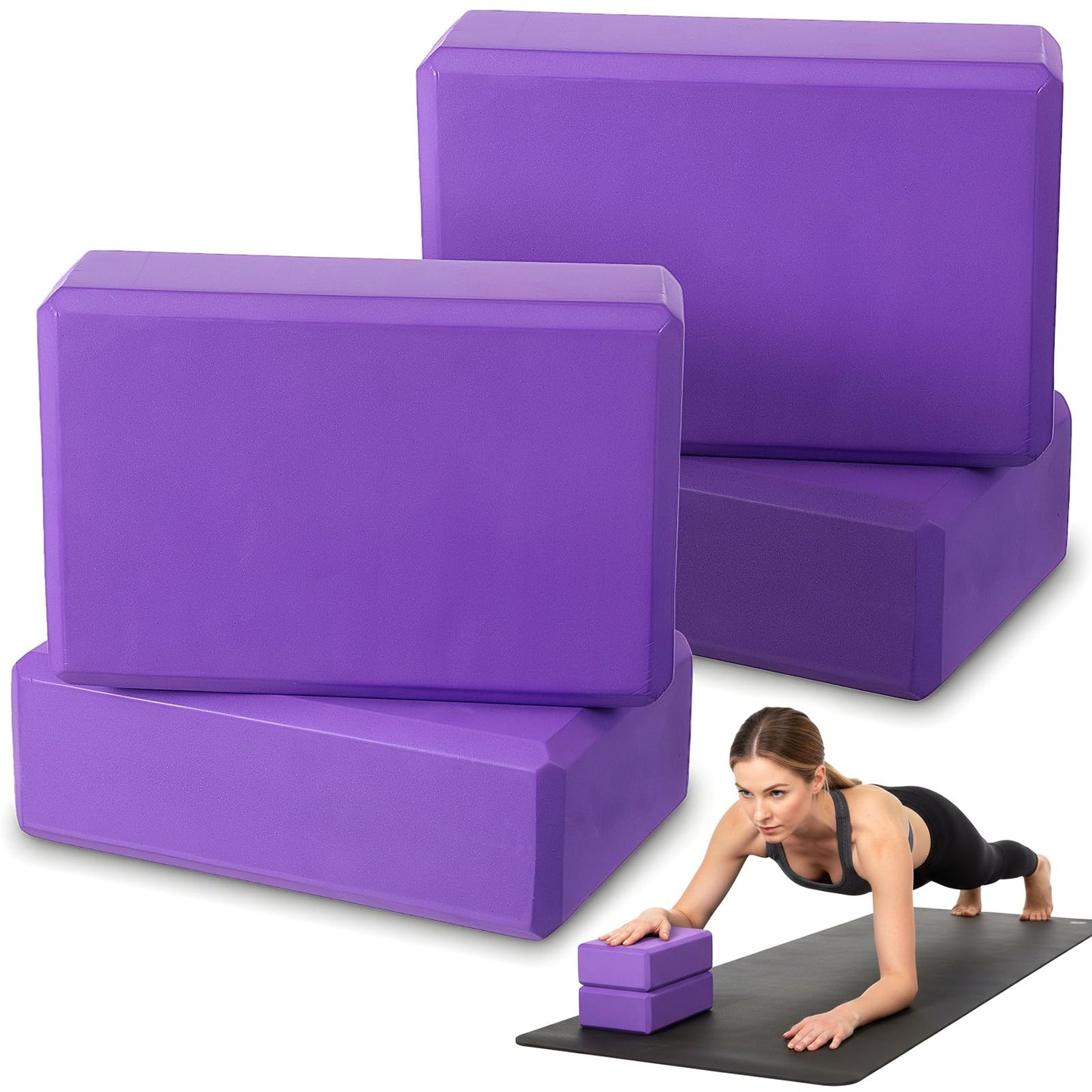 4 Pcs Yoga Blocks 9 x 6 x 3.15 Inch Eva Foam Lightweight Non Slip Yoga Props for Pilates Stretching and Meditation Exercise Blocks Lightweight Yoga Essentials