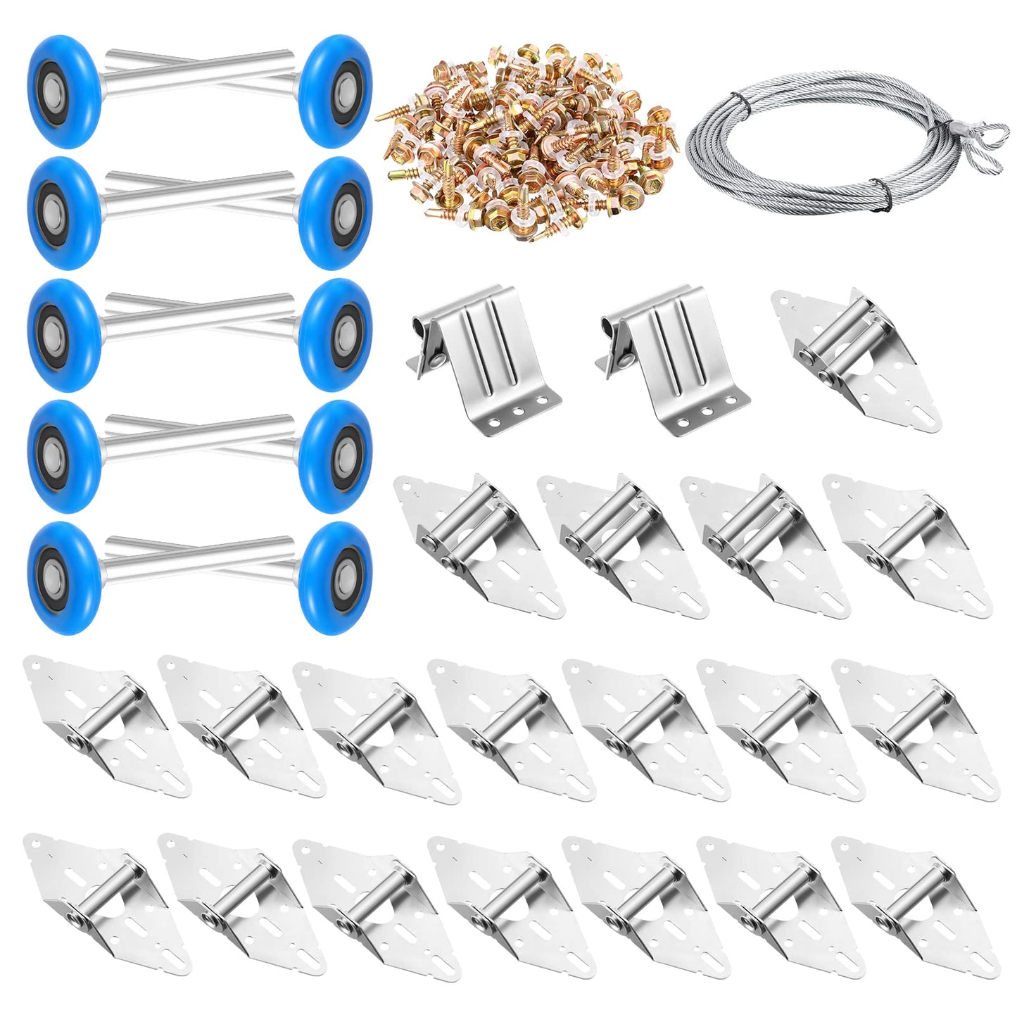 Lounsweer 117 Pcs Garage Door Rollers Hinges Set Bracket Screw Wire Rope Replacement Parts Nylon Garage Wheels Quiet High Load 6200RS Seal Roller Hardware Tune Up Kit for 16 x 7", 18 x 7" Door (Blue)