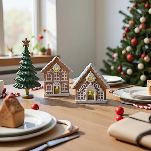 Braxio Gingerbread House Kit - 2PCS Miniature LED Light Decor for Indoor Home | 3 Inch Resin Houses