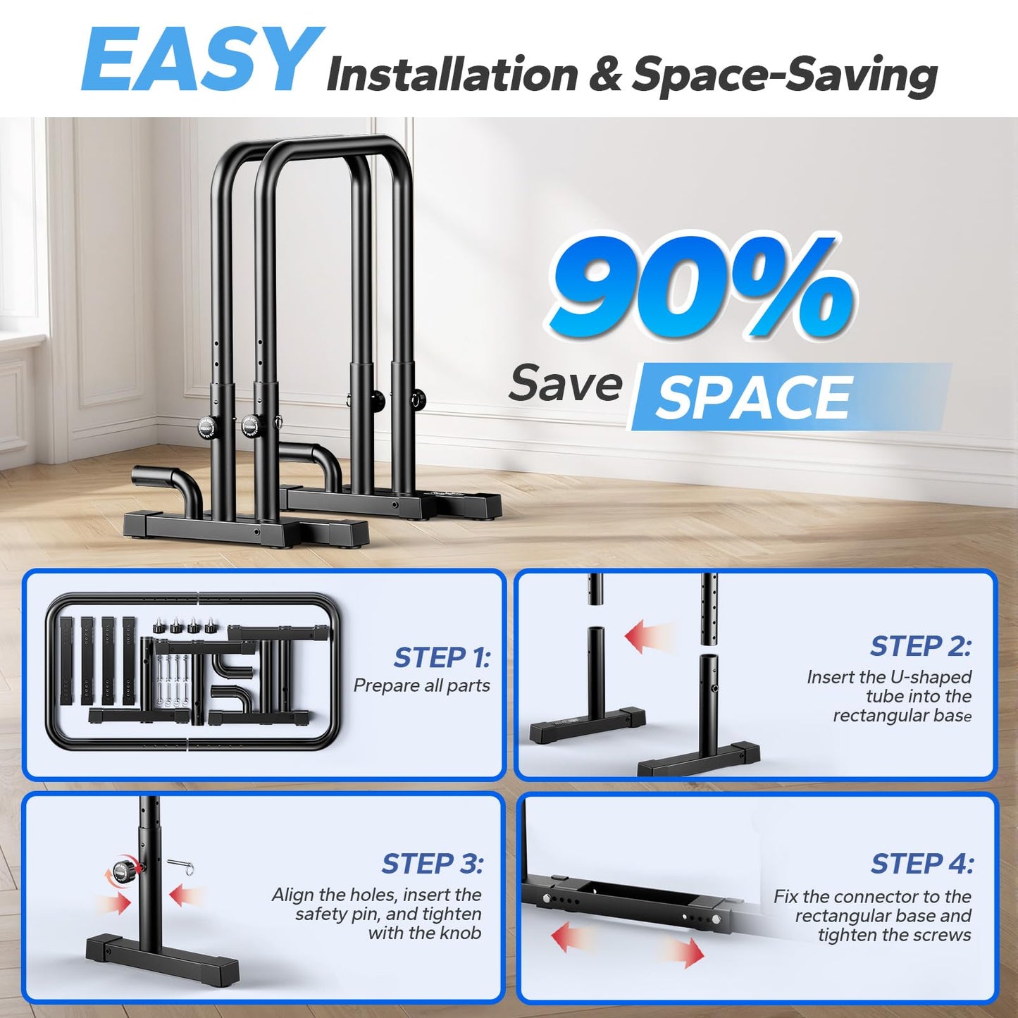 2026 Upgraded Dip Bars 880LBS Heavy Duty Dip Bar Station Height & Width Adjustable Parallel Bars for Full Body Strength Training Dip Stands Calisthenics Equipment for Home Push Up Bar
