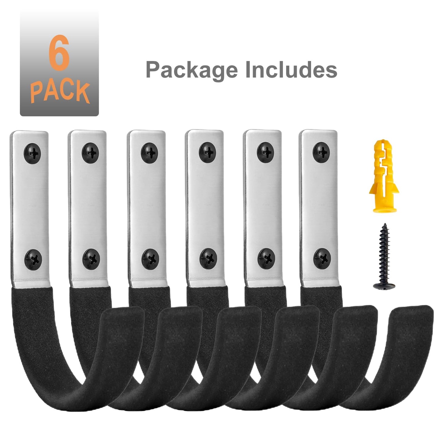 Nlmyt 6 Pcs Garage Storage Utility Hook, Upgraded Ladder Hangers, Shed J-Hooks, Heavy Duty Ladder Tool Holders for Garage Wall, Black Wall Hooks for Hanging Tools, Bikes, Hose, Shovels, Rakes