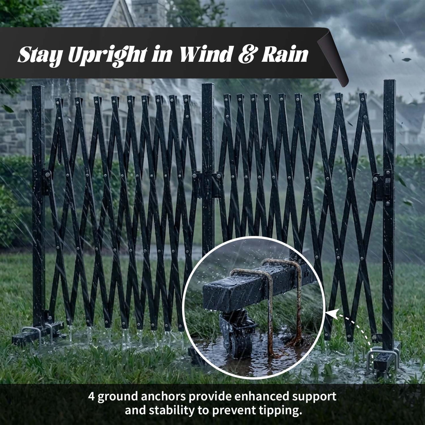 Expandable Fence, 17FT Expandable Barricade, Portable Folding Barricade Gate with Locking Casters, Adjustable Mobile Barricade Metal Traffic Fence for Garden Patio Garages