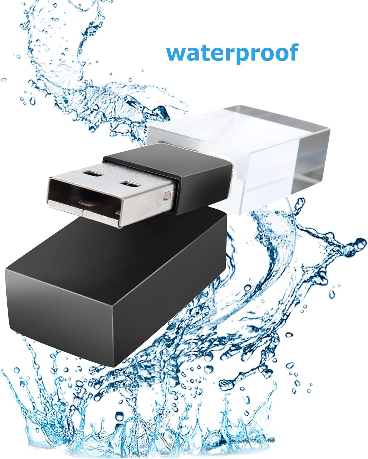 SHARE SUNSHINE 64GB Flash Drive Crystal Transparent Rectangle Genuine Glass LED Light Waterproof USB Clear Thumb Stick