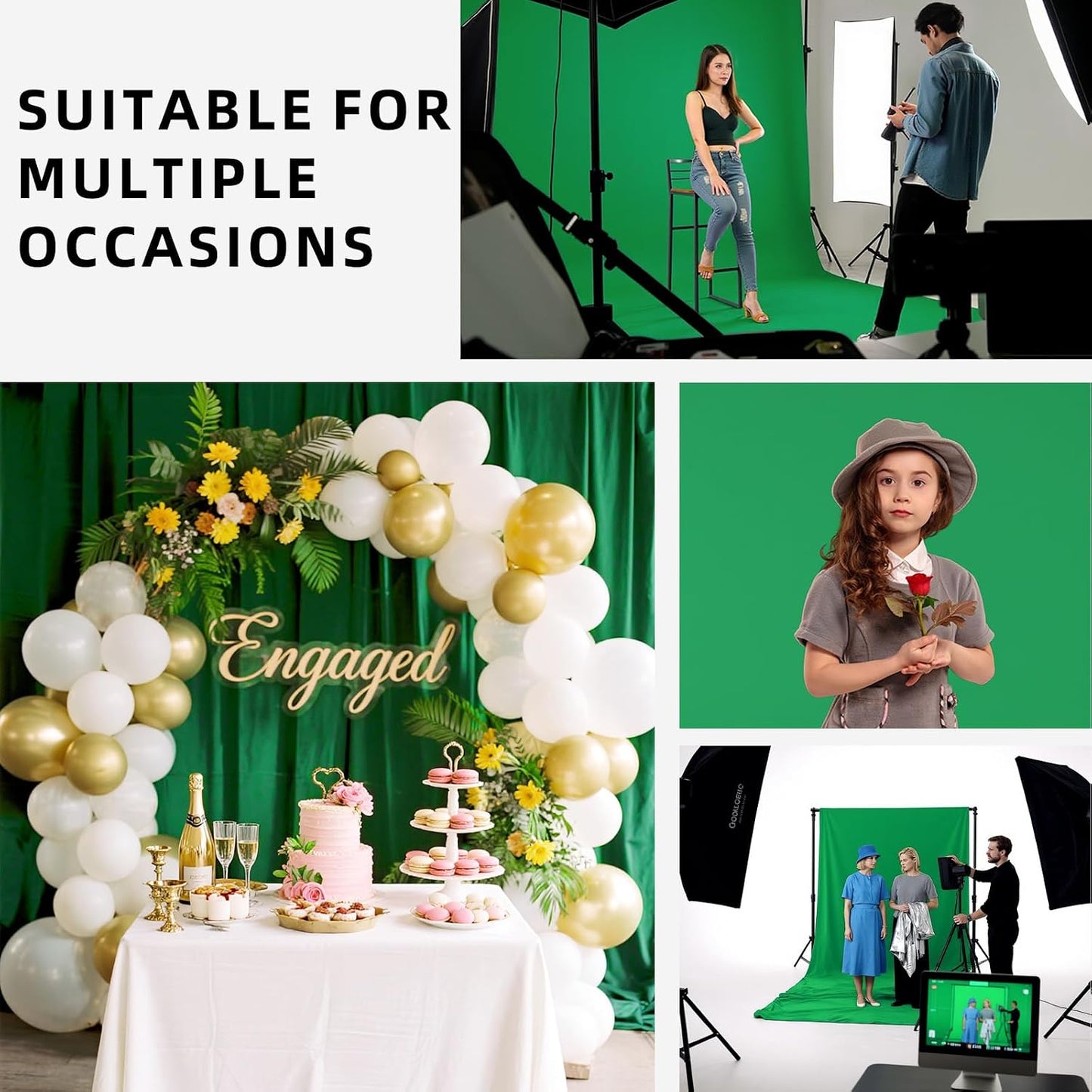 CIPAZEE Backdrop,5x7FT Green Screen Green Photo Backdrop for Photography Chromakey Virtual GreenScreen Background