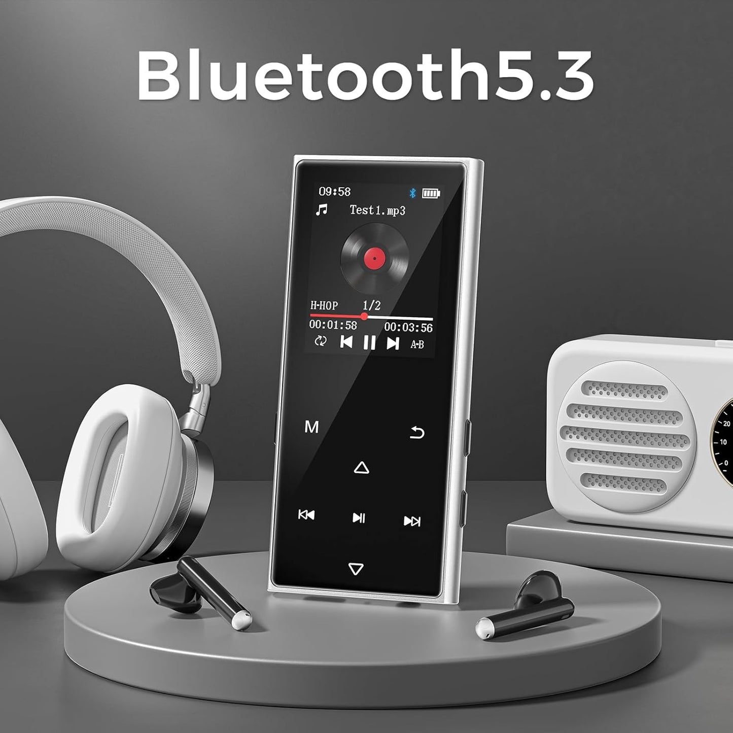 AGXOV 128GB MP3 5.3, (1.77''128GB) Player with Bluetooth Music Player with Built-in HD Speaker, FM Radio, Voice