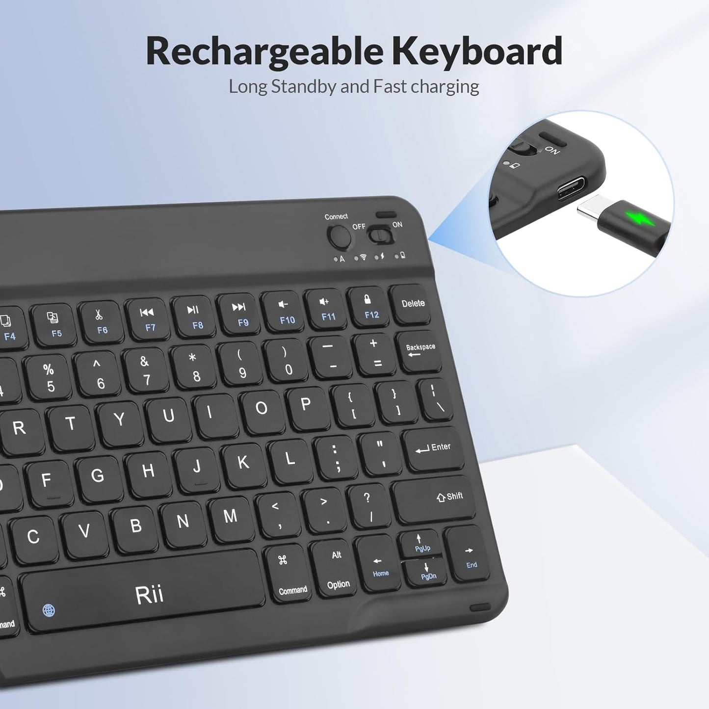 Rii RK302 Ultra-Slim Bluetooth Keyboard for ipad,iPhone,Android,Samsung,Windows,Mac,Linux,Tablet,Laptop, Rechargeable