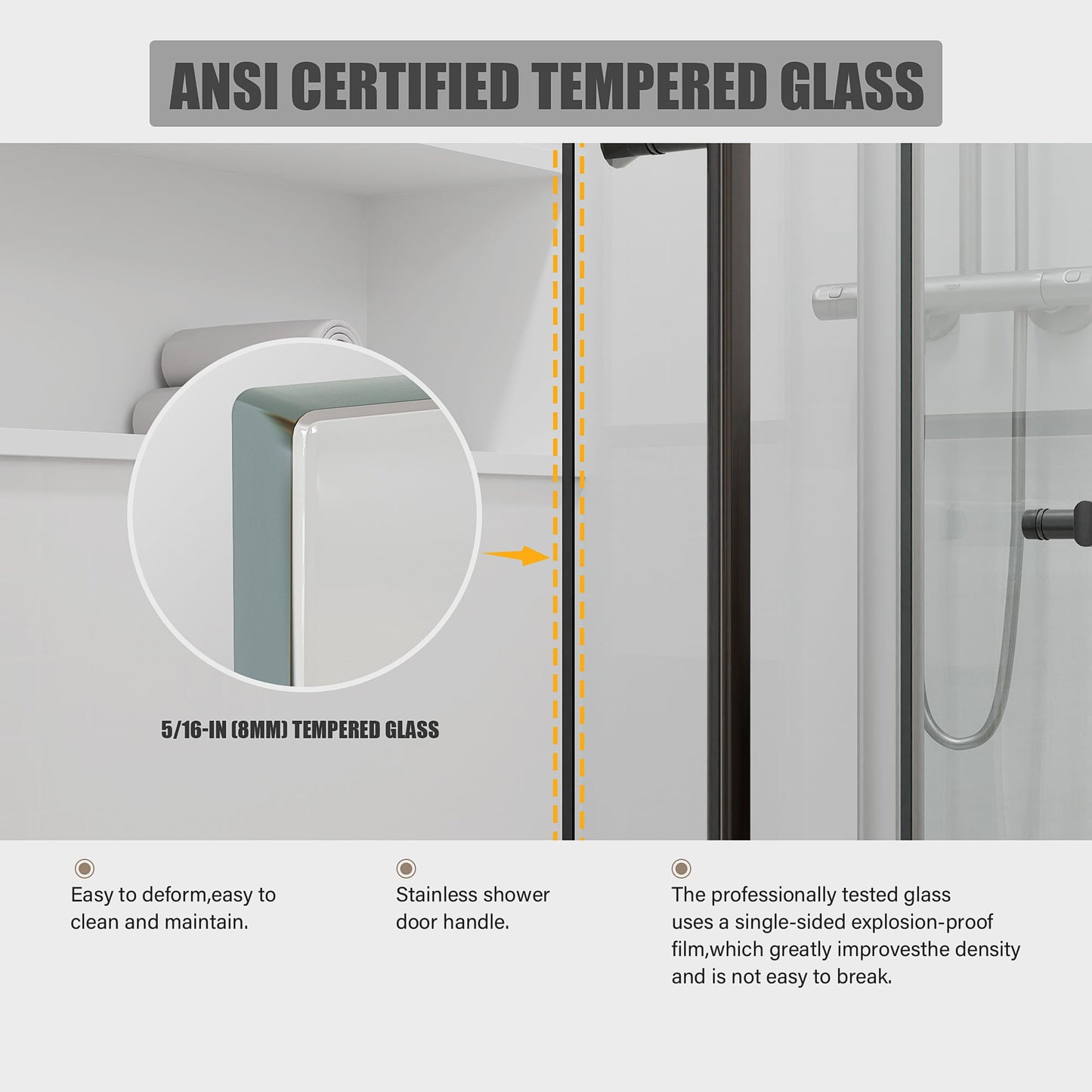 Shower Door 56-60" W × 76" H Glass Shower Door,Frameless Shower Door with Handle and Seal Strip for Waterproof,Sliding Shower Door in Stylish and Modern,Black