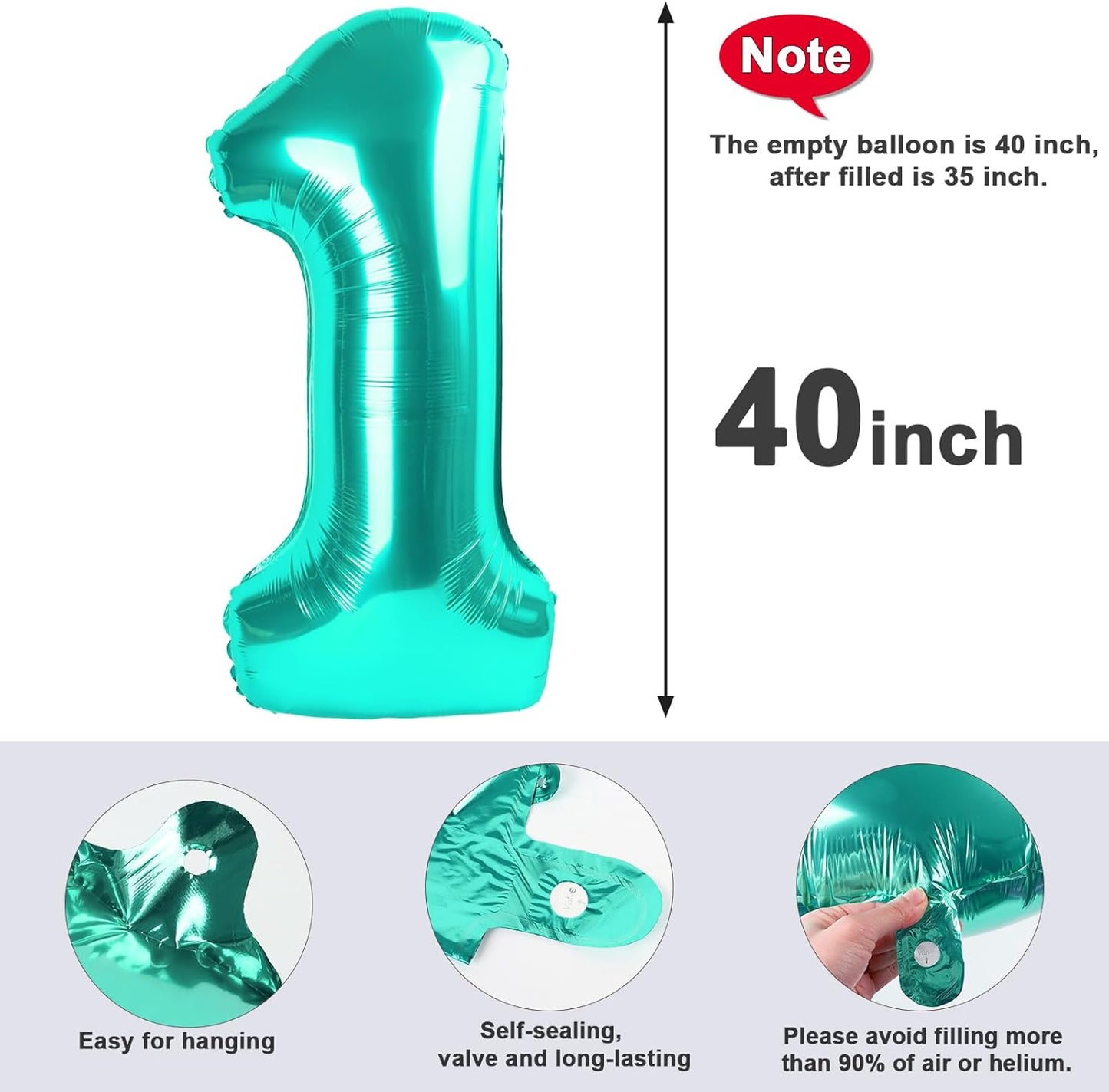 Number Balloons - 40 Inch Blue-Green Birthday Decorations for 1st, 11th, and 21st Celebrations
