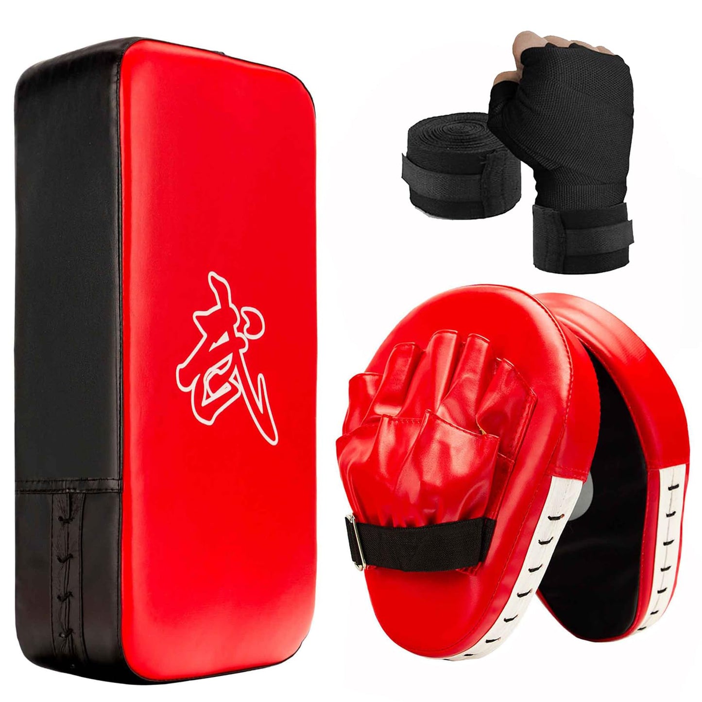 3-in-1 Boxing Pads and Kick Punching Mitts Set, Leather Hand Target Focus Pads, MMA Muay Thai Pads for Kicking Taekwondo Karate Kickboxing, Kids Adults Boxing Training Sparring Gear Equipment
