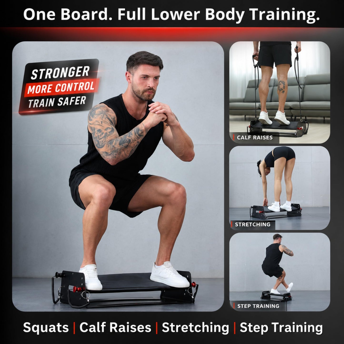 Adjustable Slant Board, Calf Raise Machine & Aerobic Step Platform — 3-in-1 Heavy-Duty Steel Frame with Resistance Bands for Squats, Calf Raises, Step-Ups, Stretching & Ankle Mobility, 880 lbs