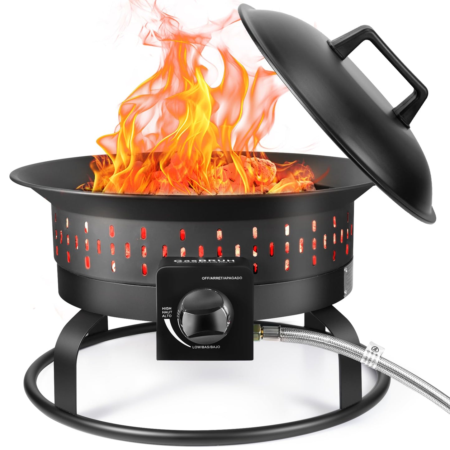 GasBRUH 19″ Outdoor Portable Propane Fire Pit with Cover&Carry Kit,Outdoor Fireplace,60,000 BTU Camping Propane Firepit,Portable Gas Fire Pits for Outside Patio,Camping,RV,Smokeless Gas Firebowl