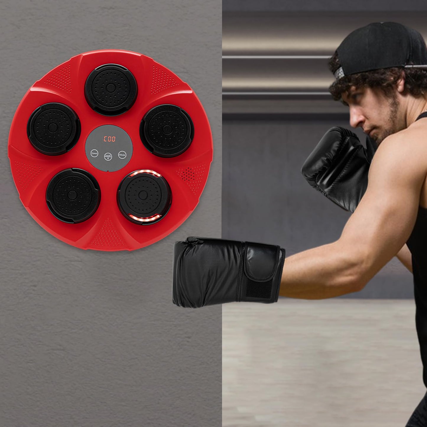 Wall Mount Boxing Machine Trainer, Music Interactive Punch Pad with Red & Black Gloves, Home Fitness Training Equipment for Cardio, Stress Relief, Adults & Teens