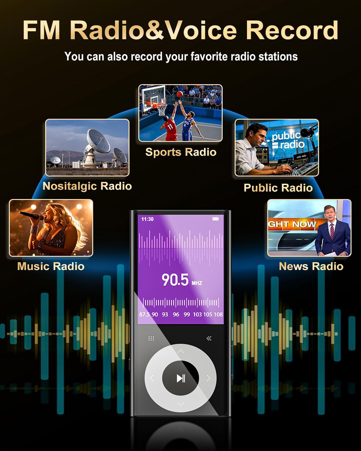 CCHKFEI 64GB MP3 2.4" MP3 MP3 128GB Player with Bluetooth Screen Hi-Fi Lossless Sound Bluetooth Player Built-in Speaker