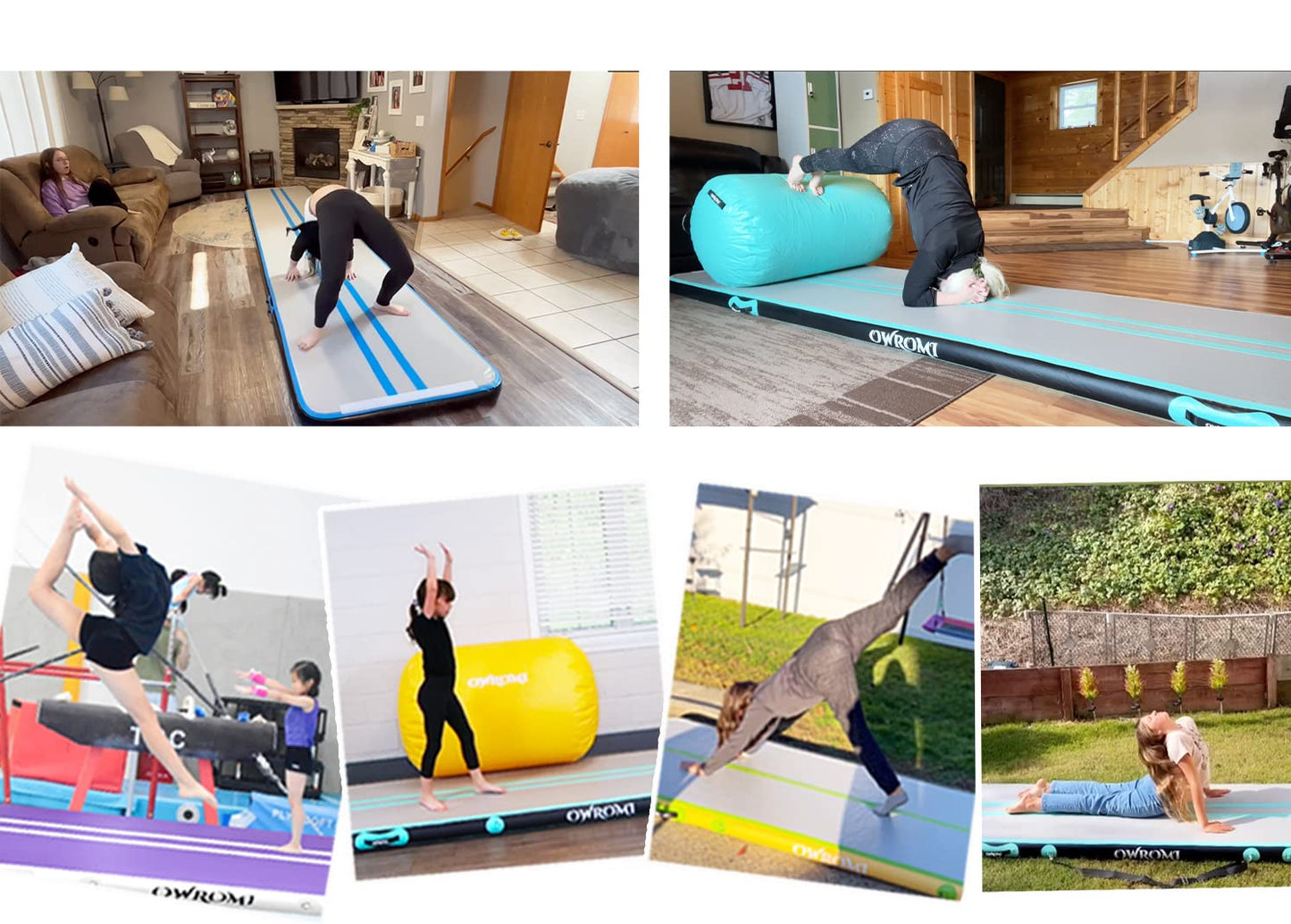 OWROMI Inflatable Air Gymnastics Mats for Tumbling, 10ft/13ft/16ft/20ft Tumble Track Tumbling Mats for Kids, 4/8 Inches Thick Training Mat with Electric Pump Gymnastics Equipment for Kids Mat