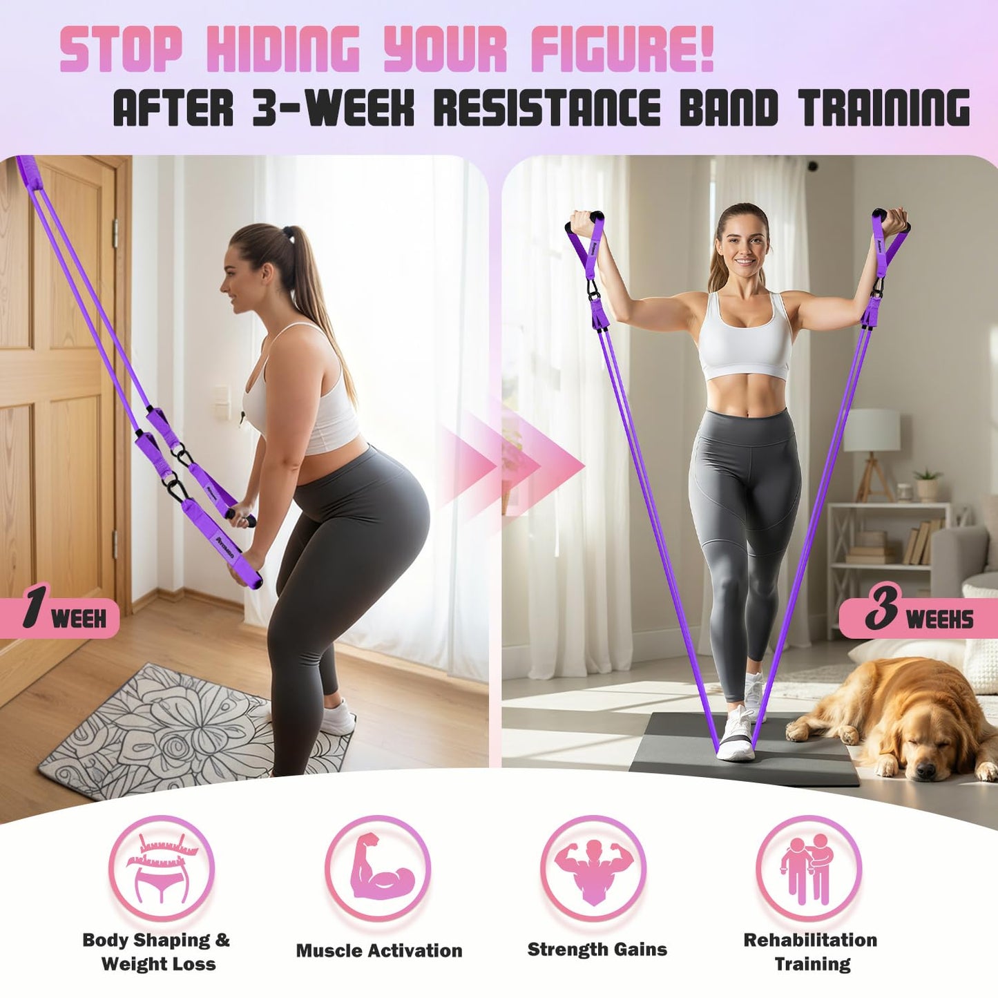 Ayombo Resistance Bands with Handles for Women, 150LBS Exercise Bands Set for Physical Therapy Yoga Pilates, 5 Level Workout Bands for Working Out with Door Anchor, Home Gym Fitness Equipment