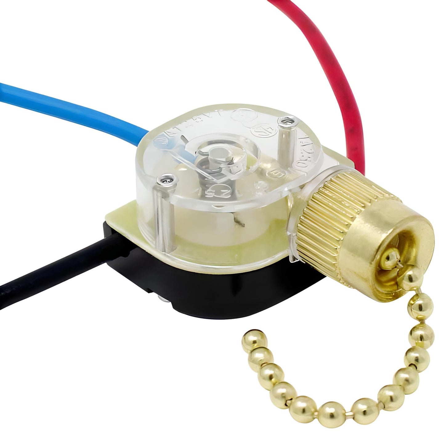 ZE-110 3 Wire Pull Light Switch Replacement Repair Kit 2 Circuit 6A 125VAC 3A 250VAC for Ceiling Fans, Wall Sconces, Floor Lamps, Table Lamps, Vanity Lights, Light Fixtures - Brass Finish