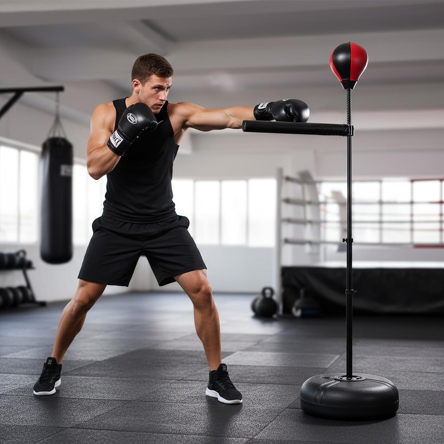INNOLIFE Freestanding Punching Bag,Adjustable Height Home Boxing Training Equipment for Adults,Durable Boxing Bar & Stand with Stable Base for Fitness Workouts,Red