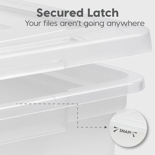 IRIS USA File Box - Durable Plastic Organizer with Lids for Letter/Legal Files | 35 Qt, Clear, 4-Pack