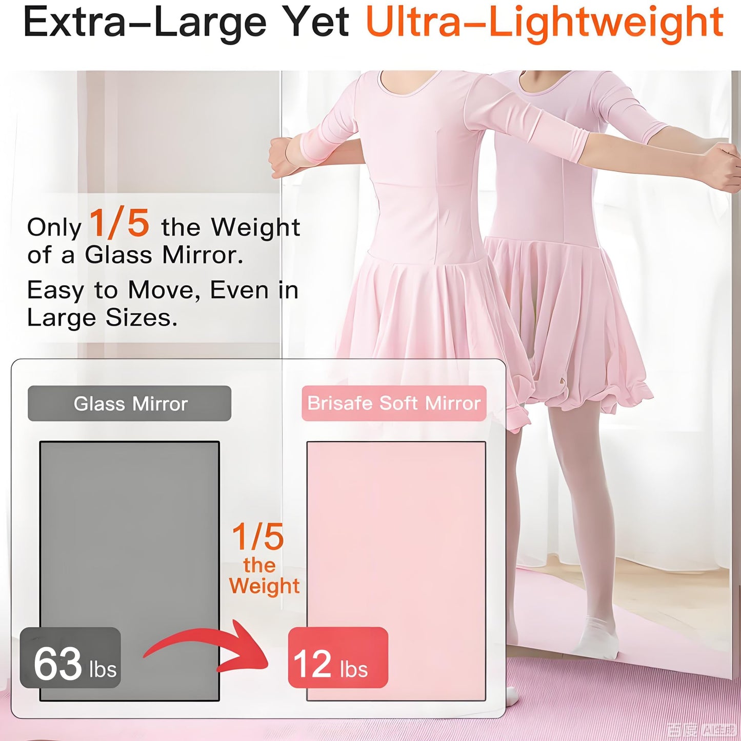 brisafe 79" x 80" (2PCS 79" X 40") Gym Mirror - Full Length Wall Mirror for Gyms, Dance Studio, Home, Yoga - Easy to Install, Ultra-Light Shatterproof Nanomirror Reduces 60% Commercial Insurance Costs