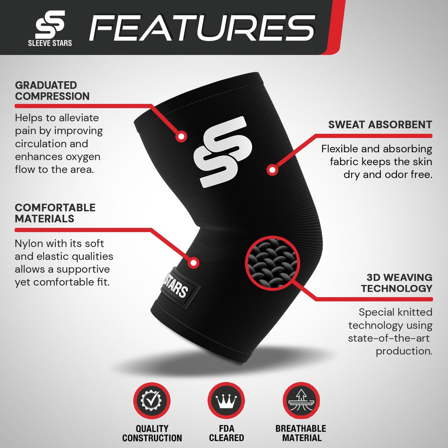 Sleeve Stars Elbow Sleeve for Pain Relief & Protection - Elbow Compression Sleeve for Women & Men - Supportive Elbow Brace for Tendonitis, Recovery & Ideal for Sports, Work (S: 7"-8.5"/Black)