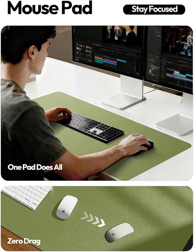 YSAGi Leather Desk Pad Protector, Office Desk Mat, Large Mouse Pad, Non-Slip PU Leather Desk Blotter, Laptop Desk Pad, Waterproof Desk Writing Pad for Office and Home (Green,55" x 24")