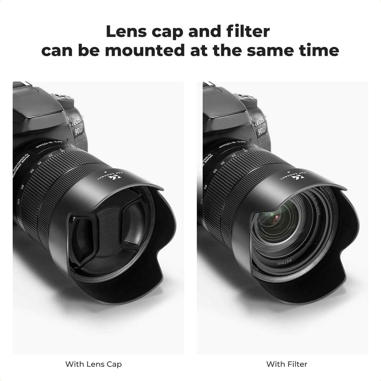 24-105mm F4-7.1 18-135mm f/3.5-5.6 EW-73D K&F CONCEPT Lens Hood Compatible with Canon RF is STM,EF-S is USM Lens