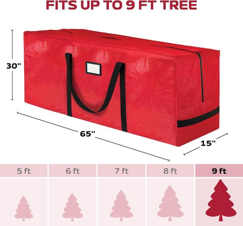 Large Christmas Tree Storage Bag - 9 Ft Heavy-Duty Waterproof Bag with Reinforced Handles & Full-Length Zipper